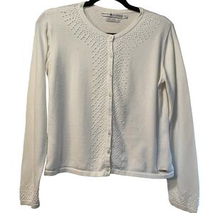 Tommy Hilfiger white beaded long sleeve woman’s cardigan sweater size medium